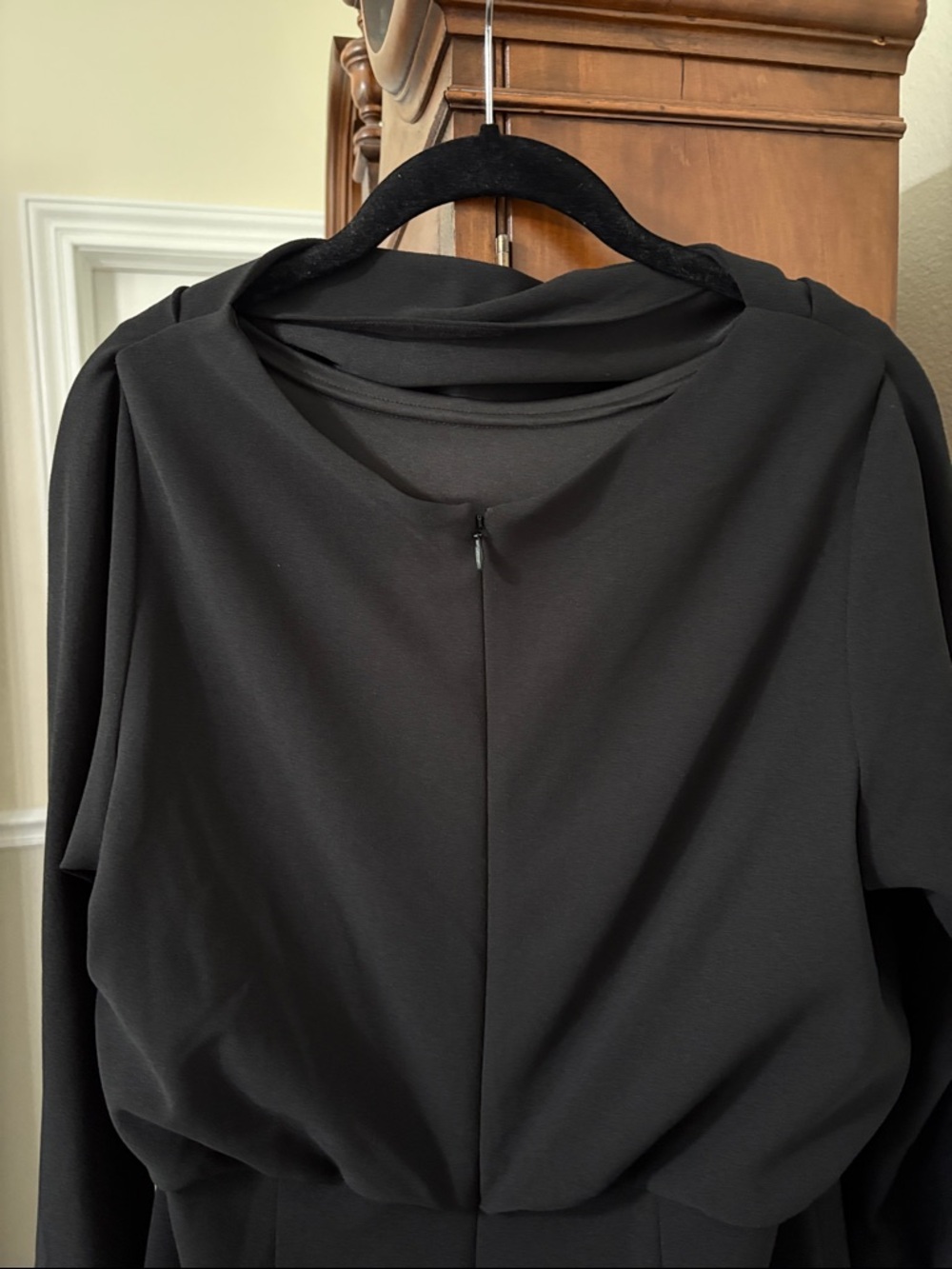 *Dillards Elegant Black Crepe Draped 3/4 Sleeve Dress Minimalist Modest - Picture 8 of 11